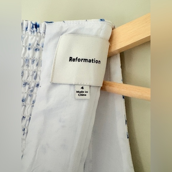 NEW Reformation Coucou Midi Linen Dress Hanna White Blue Floral | US 4 UK 8 - Picture 16 of 16